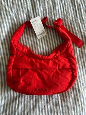 Athleta Bright Red Quilted Crossbody Hobo